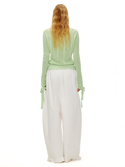 OuttheBlue Soft Lyocell Blend Casual Loose Bow Women Pullover Round Neck Knitwear