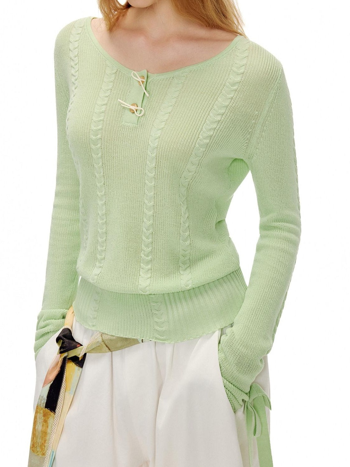 OuttheBlue Soft Lyocell Blend Casual Loose Bow Women Pullover Round Neck Knitwear