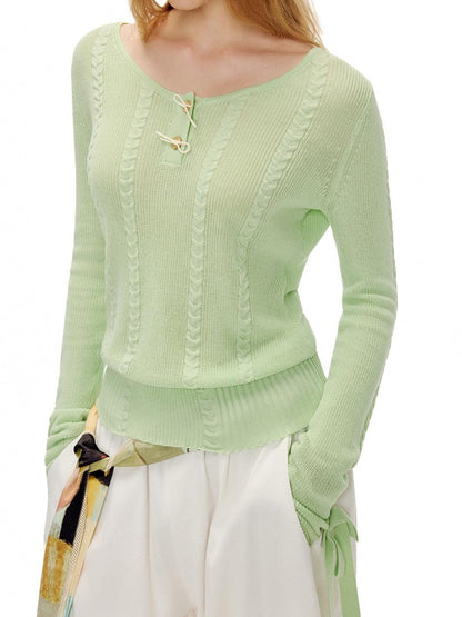 OuttheBlue Soft Lyocell Blend Casual Loose Bow Women Pullover Round Neck Knitwear