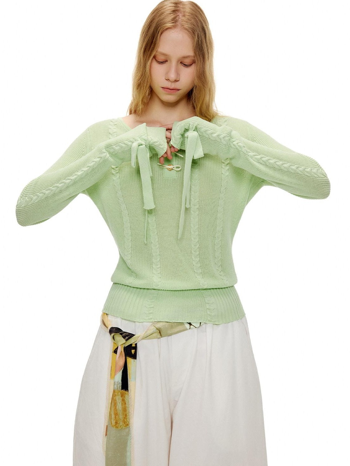 OuttheBlue Soft Lyocell Blend Casual Loose Bow Women Pullover Round Neck Knitwear