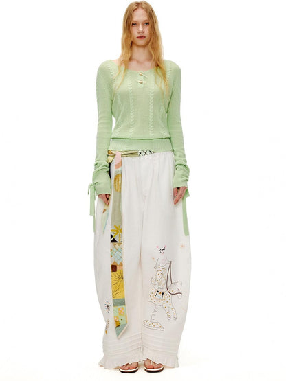 OuttheBlue Soft Lyocell Blend Casual Loose Bow Women Pullover Round Neck Knitwear