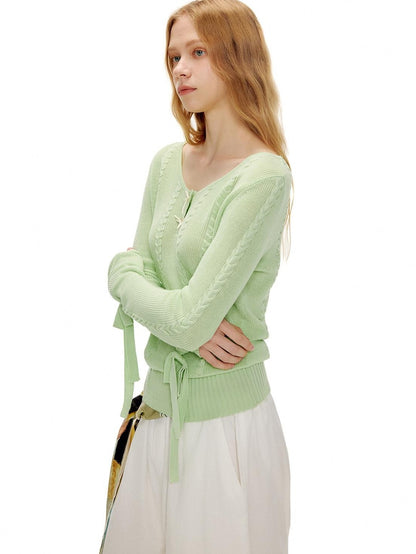 OuttheBlue Soft Lyocell Blend Casual Loose Bow Women Pullover Round Neck Knitwear