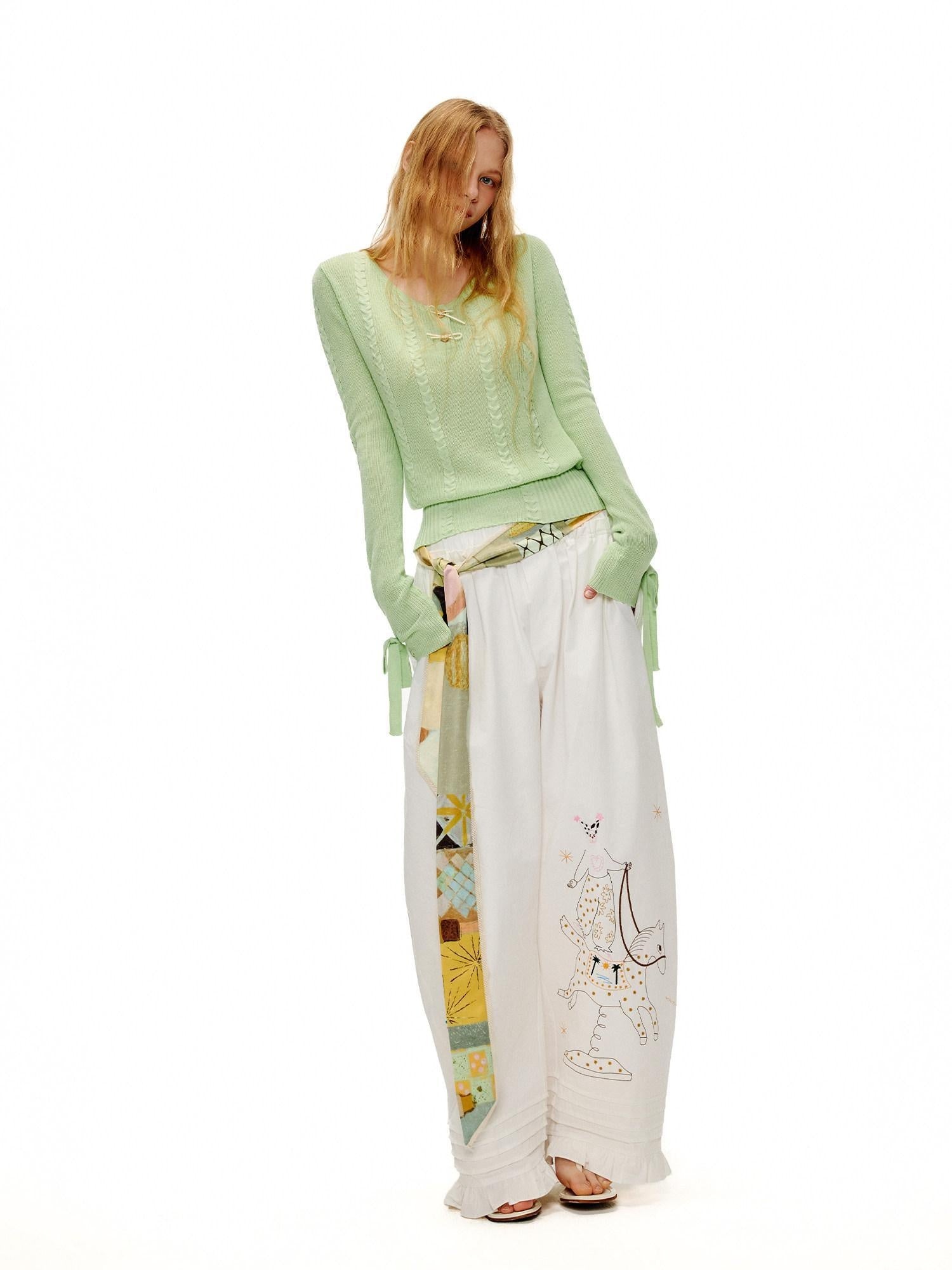 OuttheBlue Soft Lyocell Blend Casual Loose Bow Women Pullover Round Neck Knitwear