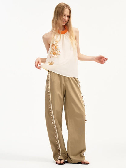 OuttheBlue Soft Lyocell Blend Pocket Straight Leg Relaxed Zip Fly Natural Waist Khaki Pants