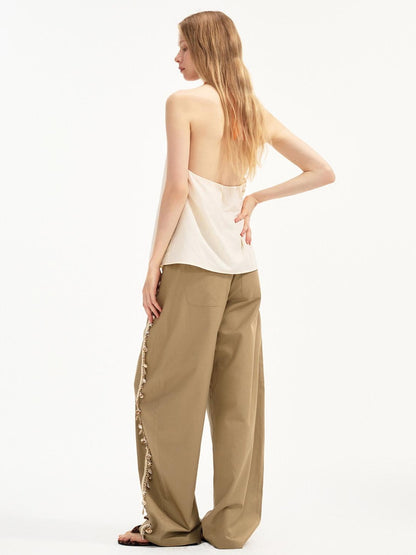 OuttheBlue Soft Lyocell Blend Pocket Straight Leg Relaxed Zip Fly Natural Waist Khaki Pants