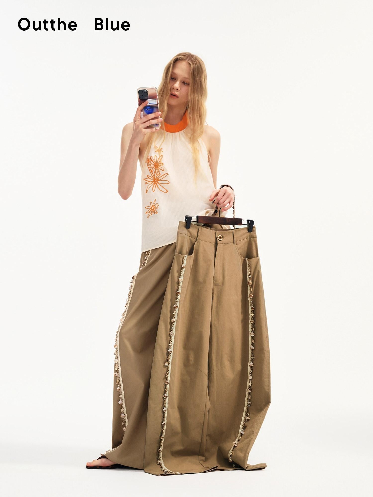 OuttheBlue Soft Lyocell Blend Pocket Straight Leg Relaxed Zip Fly Natural Waist Khaki Pants
