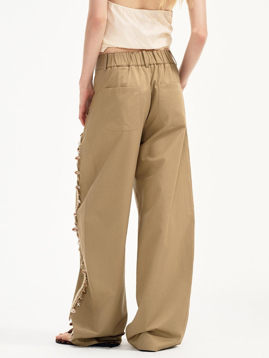 OuttheBlue Soft Lyocell Blend Pocket Straight Leg Relaxed Zip Fly Natural Waist Khaki Pants