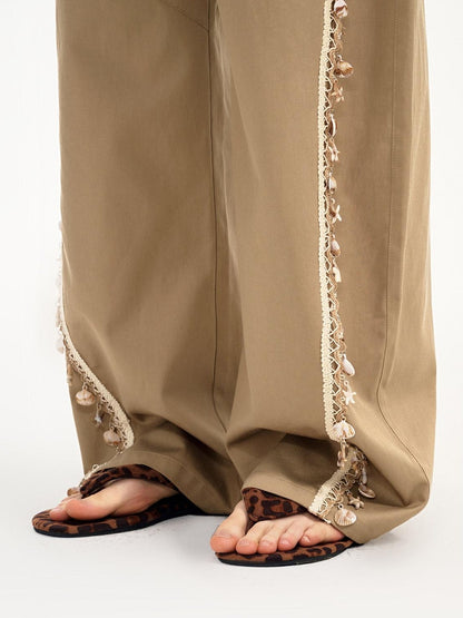 OuttheBlue Soft Lyocell Blend Pocket Straight Leg Relaxed Zip Fly Natural Waist Khaki Pants