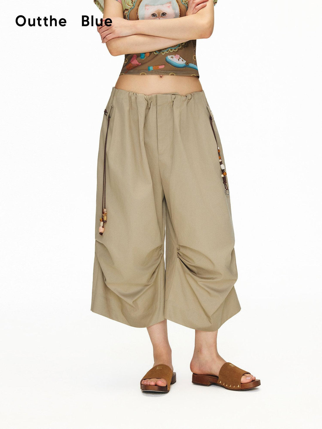 OuttheBlue Soft Lyocell Blend Relaxed Wide Leg Pleated Women Natural Waist Chinos