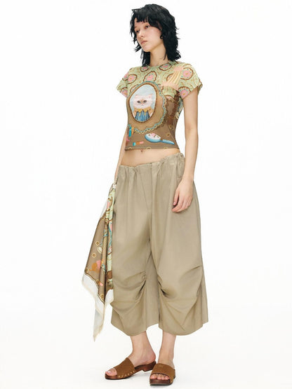 OuttheBlue Soft Lyocell Blend Relaxed Wide Leg Pleated Women Natural Waist Chinos