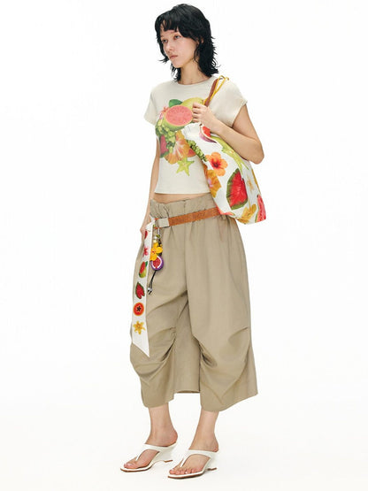 OuttheBlue Soft Lyocell Blend Relaxed Wide Leg Pleated Women Natural Waist Chinos