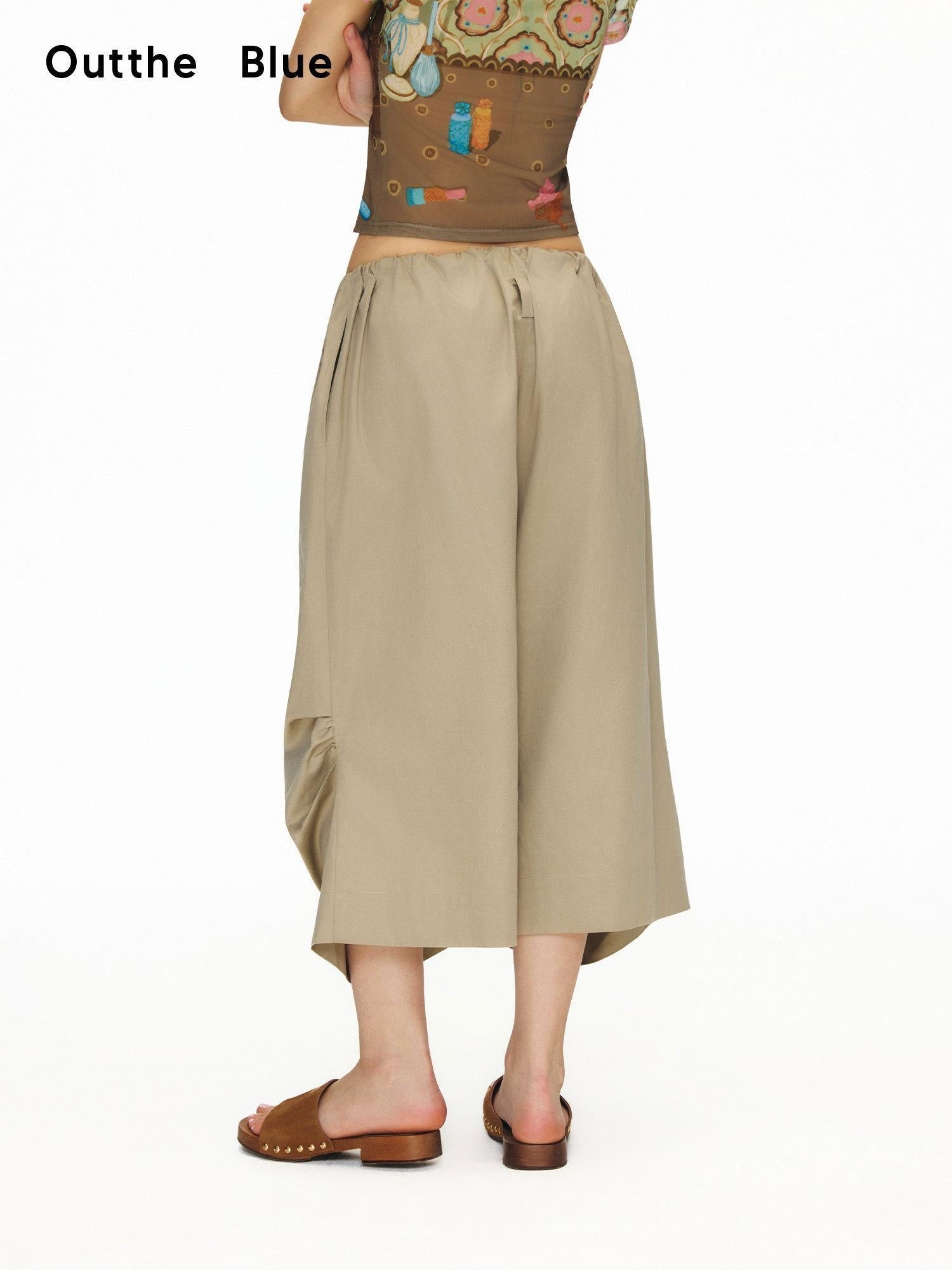 OuttheBlue Soft Lyocell Blend Relaxed Wide Leg Pleated Women Natural Waist Chinos