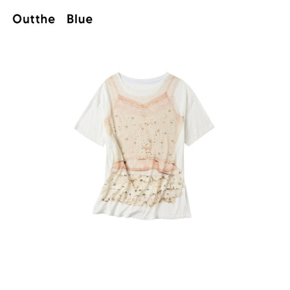 OuttheBlue Soft Lyocell Fabric Casual Loose Fit Printed Women Short Sleeve T-Shirts