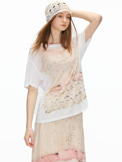 OuttheBlue Soft Lyocell Fabric Casual Loose Fit Printed Women Short Sleeve T-Shirts
