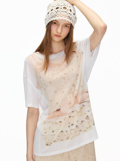 OuttheBlue Soft Lyocell Fabric Casual Loose Fit Printed Women Short Sleeve T-Shirts