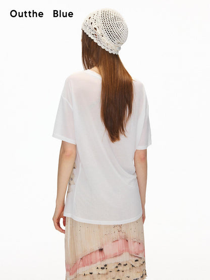 OuttheBlue Soft Lyocell Fabric Casual Loose Fit Printed Women Short Sleeve T-Shirts