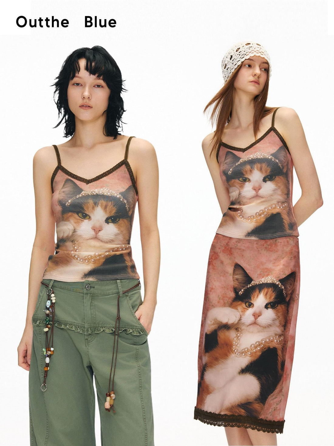 OuttheBlue Soft Pink Cotton V-neck Slim Fit Printed Animal Short Length Women Camisoles