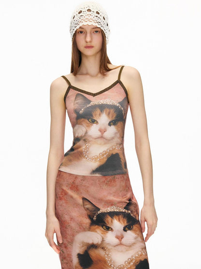 OuttheBlue Soft Pink Cotton V-neck Slim Fit Printed Animal Short Length Women Camisoles