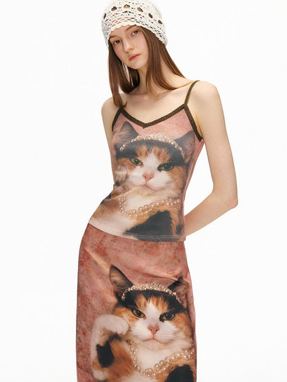 OuttheBlue Soft Pink Cotton V-neck Slim Fit Printed Animal Short Length Women Camisoles