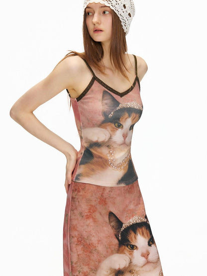 OuttheBlue Soft Pink Cotton V-neck Slim Fit Printed Animal Short Length Women Camisoles