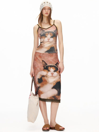 OuttheBlue Soft Pink Cotton V-neck Slim Fit Printed Animal Short Length Women Camisoles