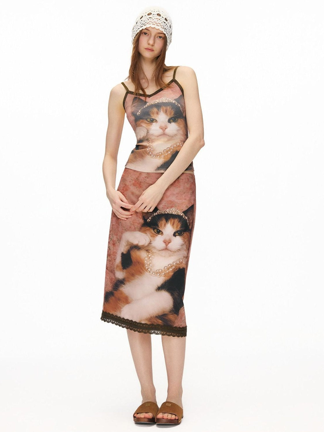 OuttheBlue Soft Pink Cotton V-neck Slim Fit Printed Animal Short Length Women Camisoles
