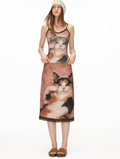 OuttheBlue Soft Pink Cotton V-neck Slim Fit Printed Animal Short Length Women Camisoles