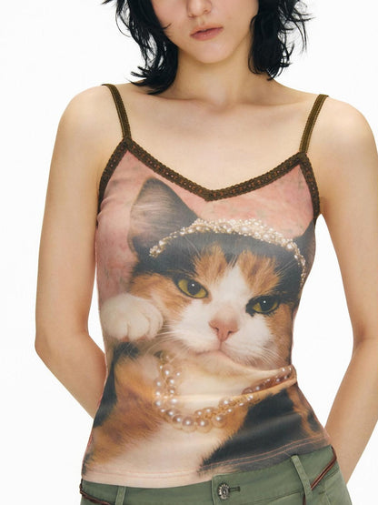 OuttheBlue Soft Pink Cotton V-neck Slim Fit Printed Animal Short Length Women Camisoles