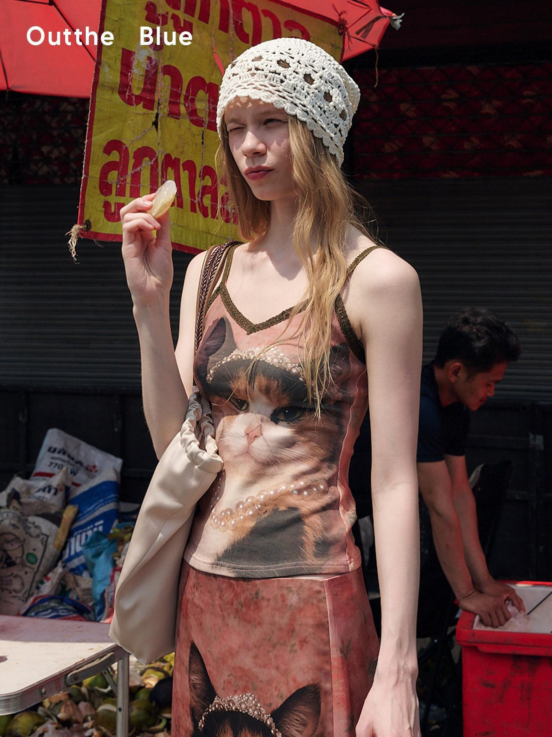 OuttheBlue Soft Pink Cotton V-neck Slim Fit Printed Animal Short Length Women Camisoles