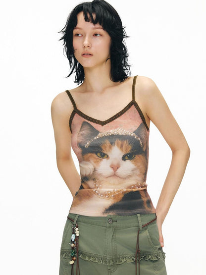 OuttheBlue Soft Pink Cotton V-neck Slim Fit Printed Animal Short Length Women Camisoles