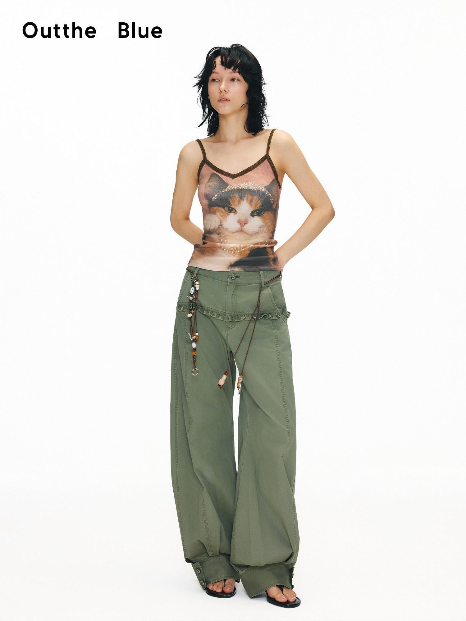 OuttheBlue Soft Pink Cotton V-neck Slim Fit Printed Animal Short Length Women Camisoles