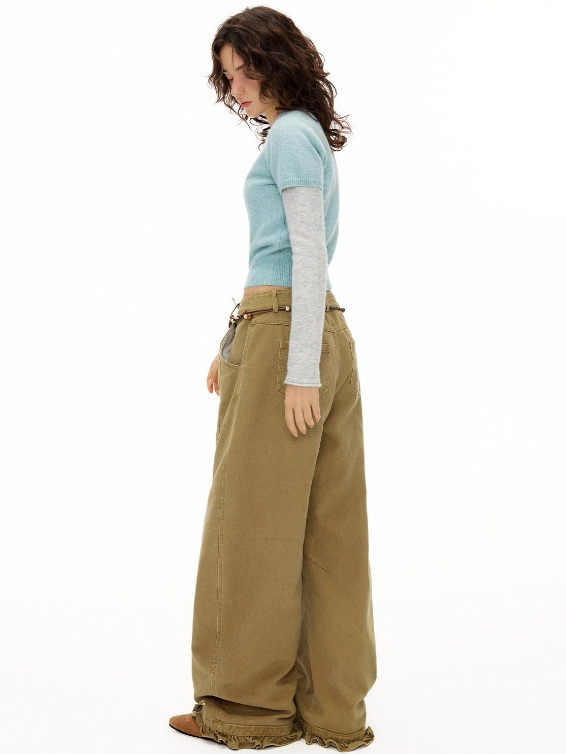 OuttheBlue Soft Slim Fit Faux Layer Embroidered Short Sleeve Travel Women Gray Blue Knitwear