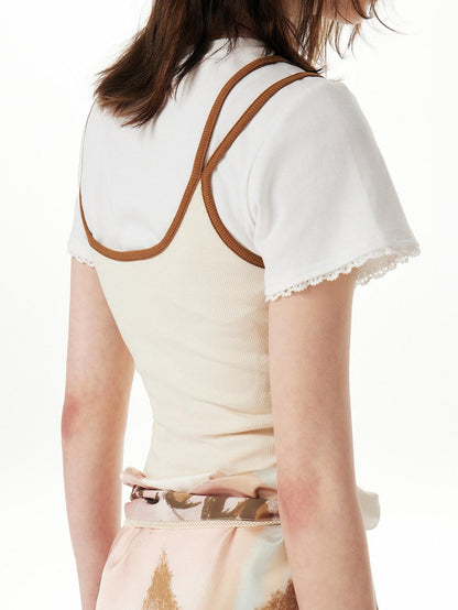 OuttheBlue Soft Stretch Cotton Viscose Blend Fitted Layering Beige Brown Tank Camisoles