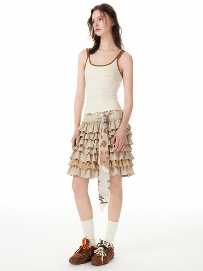 OuttheBlue Soft Stretch Cotton Viscose Blend Fitted Layering Beige Brown Tank Camisoles