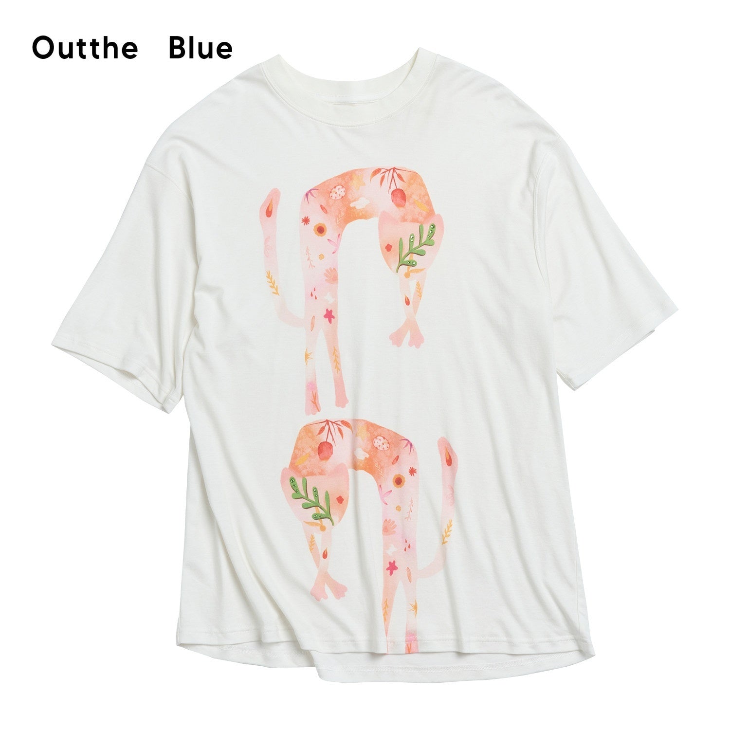 OuttheBlue Soft Tencel Round Neck Two Piece White Tee Pink Orange Skirt Top &amp; Skirt Sets