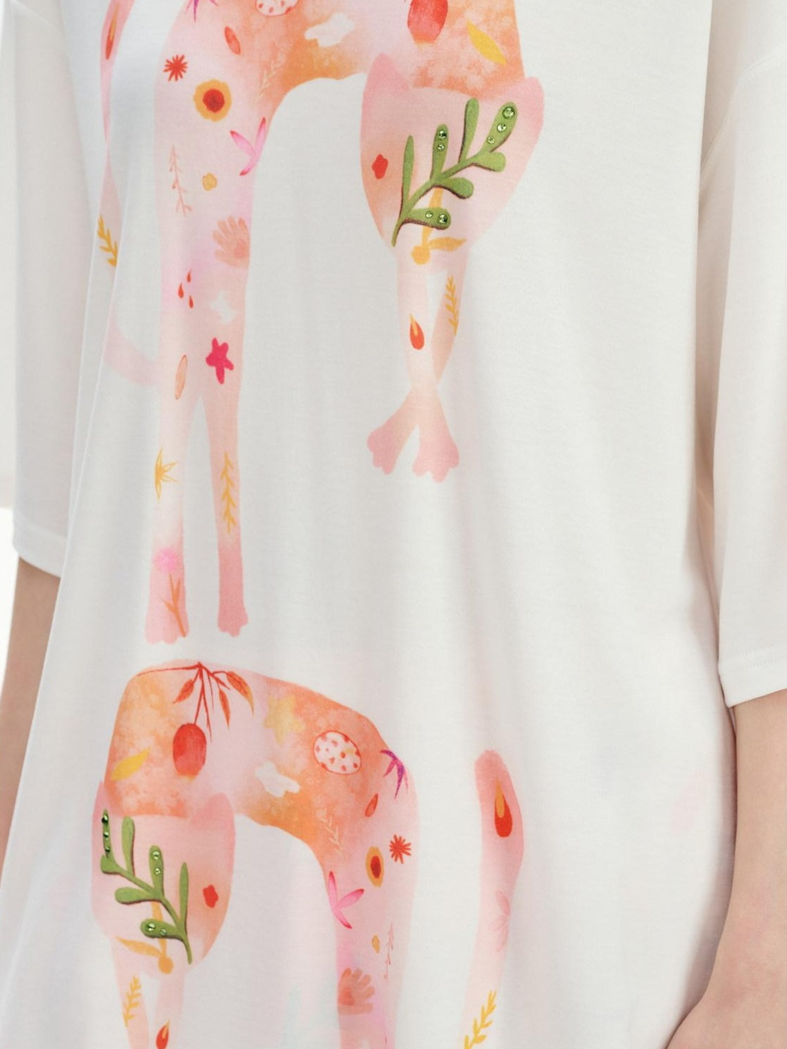 OuttheBlue Soft Tencel Round Neck Two Piece White Tee Pink Orange Skirt Top &amp; Skirt Sets