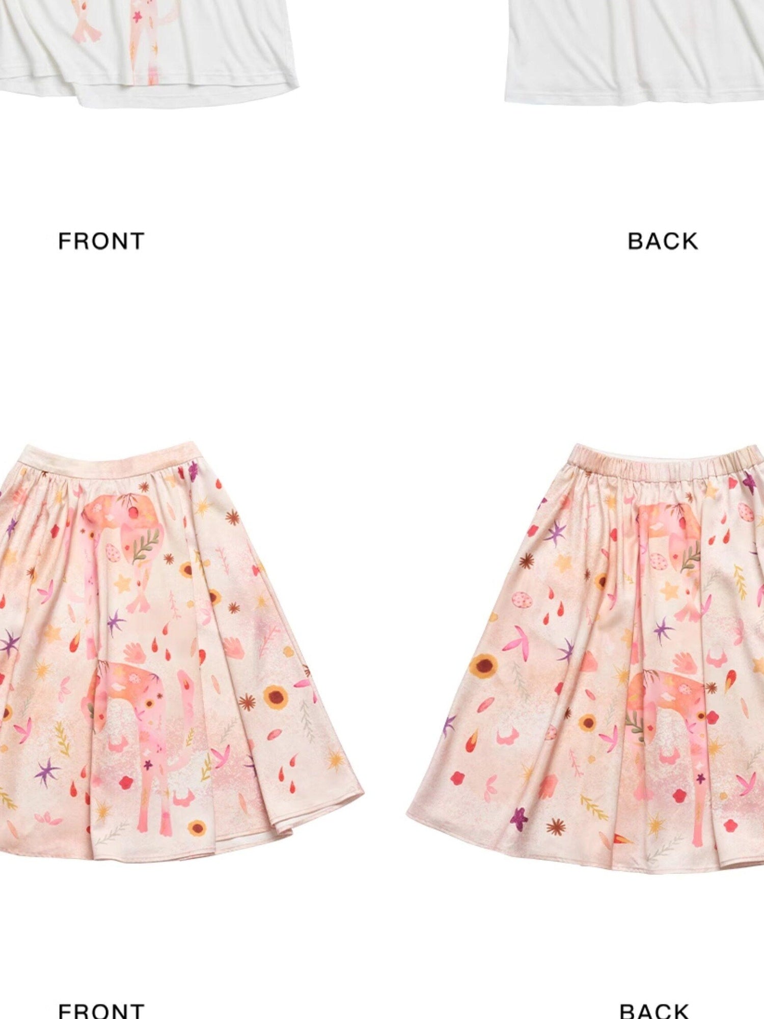 OuttheBlue Soft Tencel Round Neck Two Piece White Tee Pink Orange Skirt Top &amp; Skirt Sets
