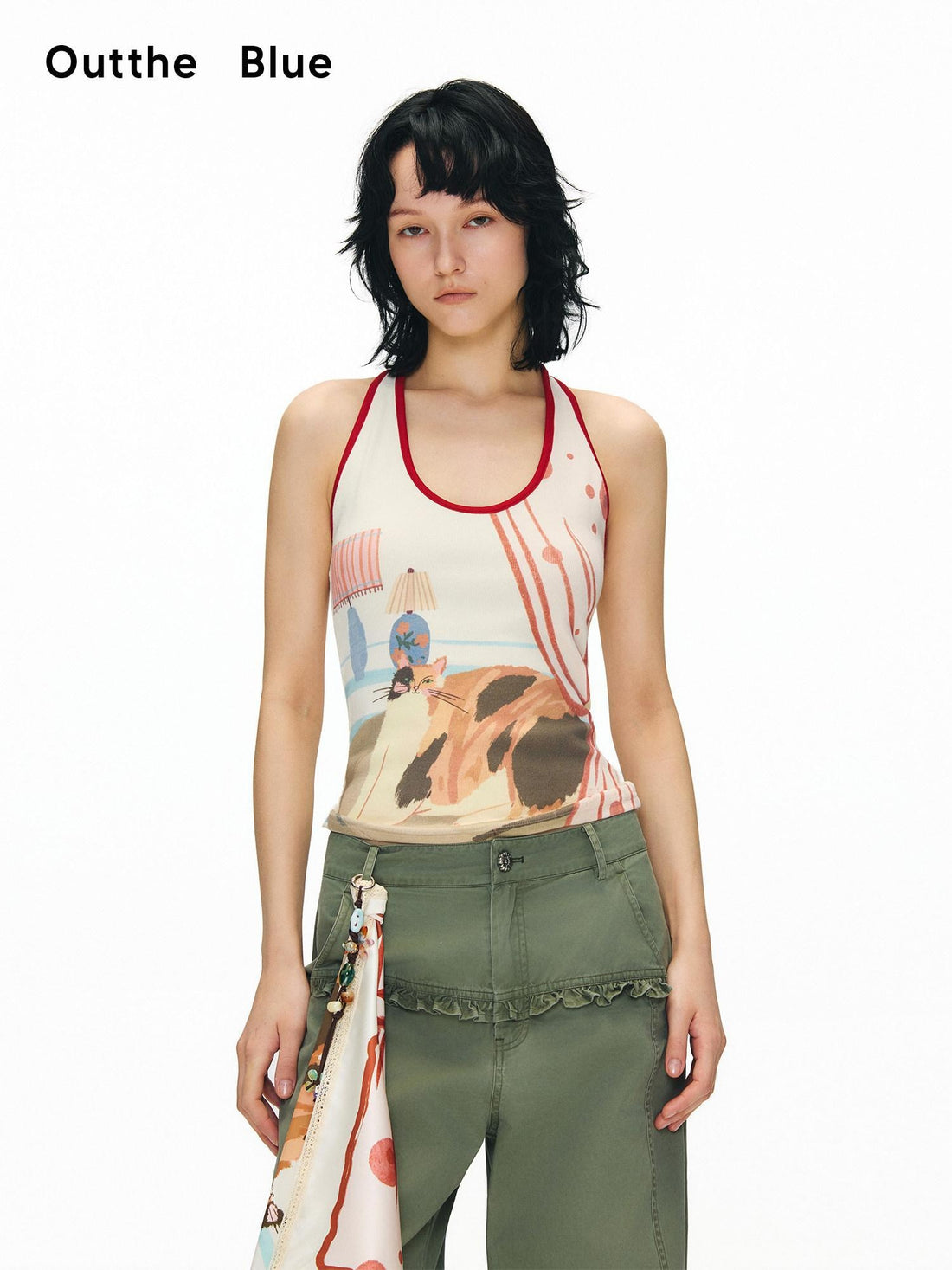 OuttheBlue Soft Viscose Printed Slim U Neck Racerback Cropped Women Casual Tank Tops