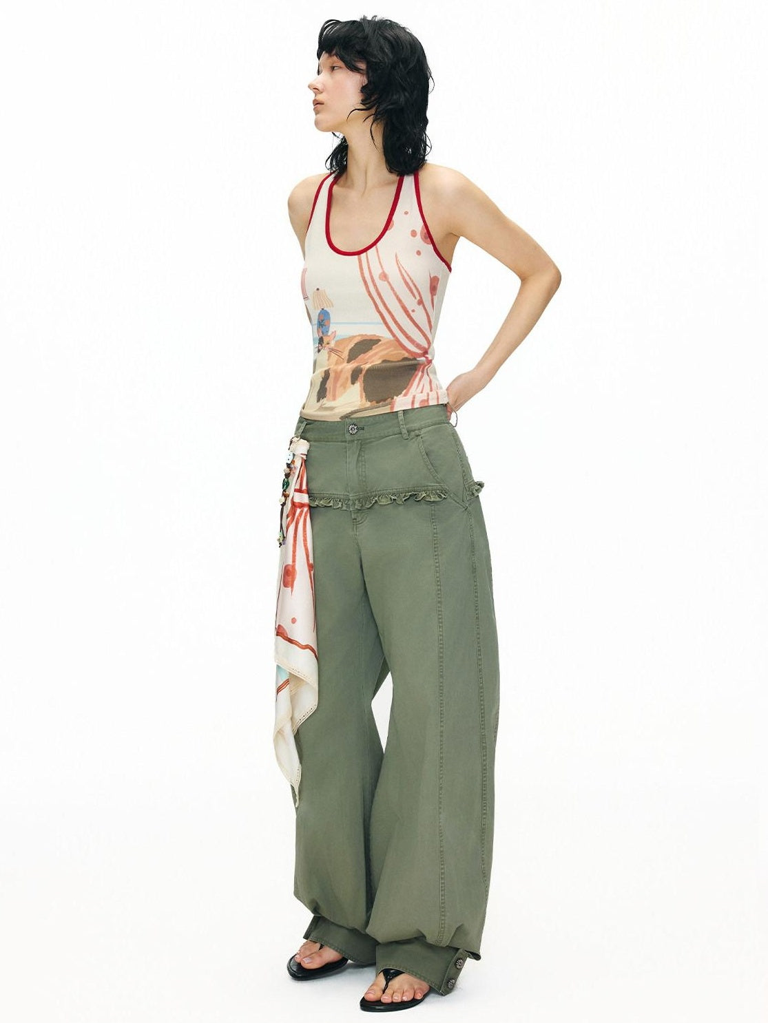 OuttheBlue Soft Viscose Printed Slim U Neck Racerback Cropped Women Casual Tank Tops