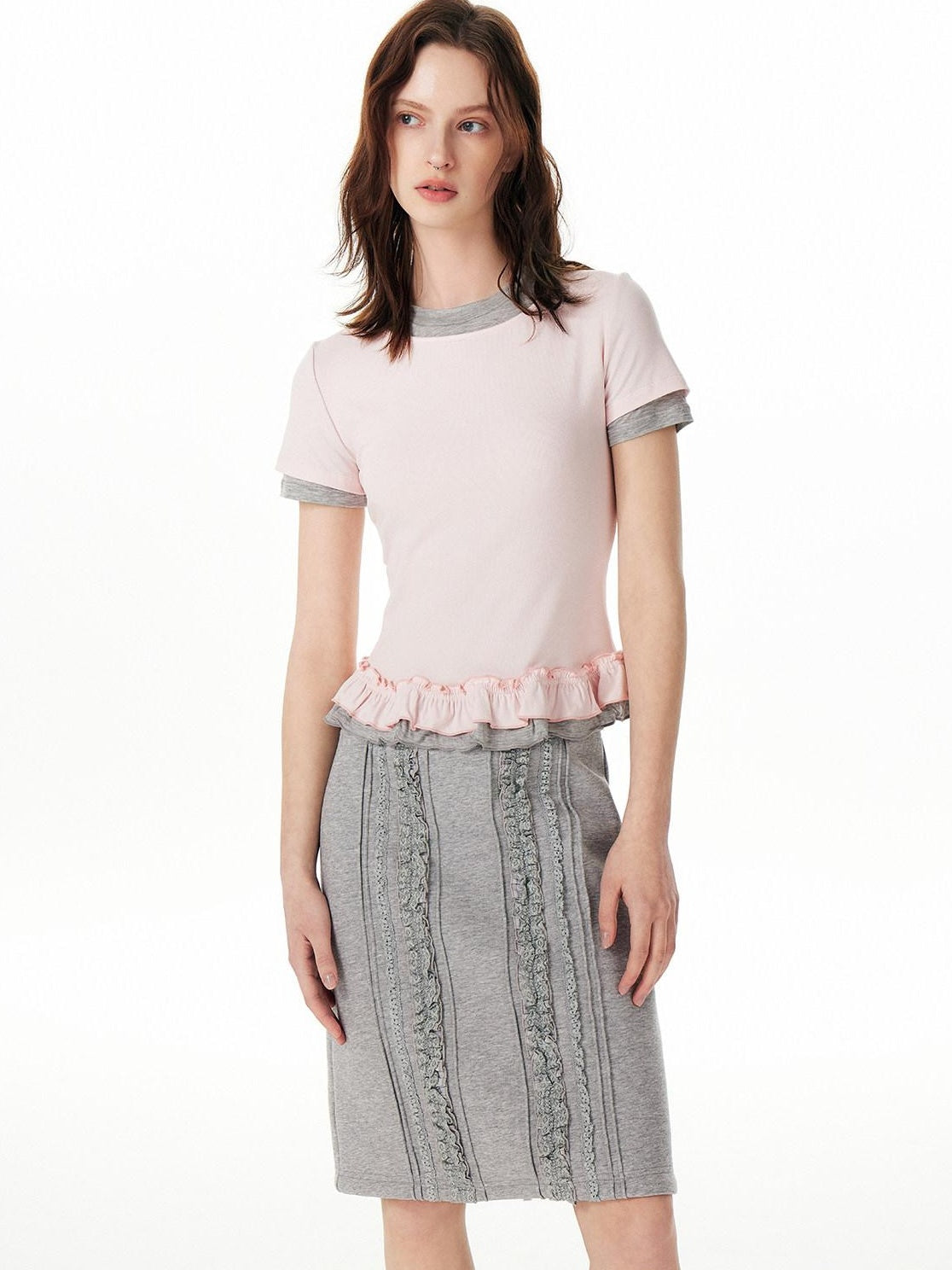 OuttheBlue Soft Viscose Stretch Cute Slim Fit Colorblock Cropped Short Sleeve T-Shirts