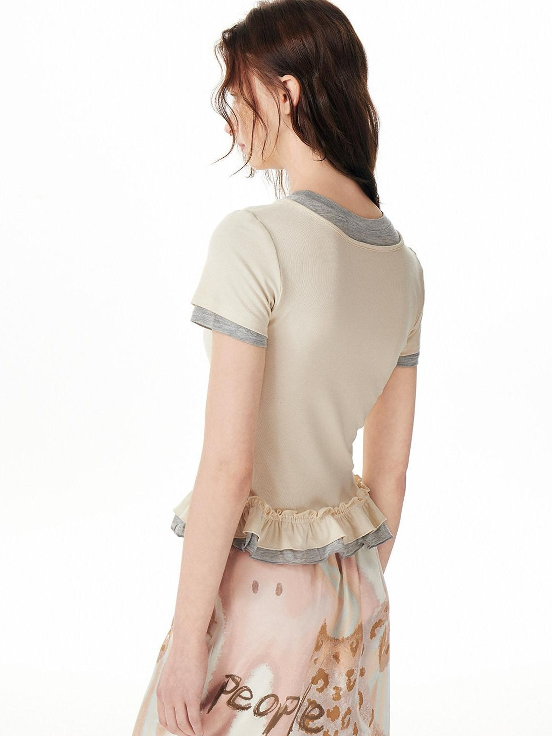 OuttheBlue Soft Viscose Stretch Cute Slim Fit Colorblock Cropped Short Sleeve T-Shirts