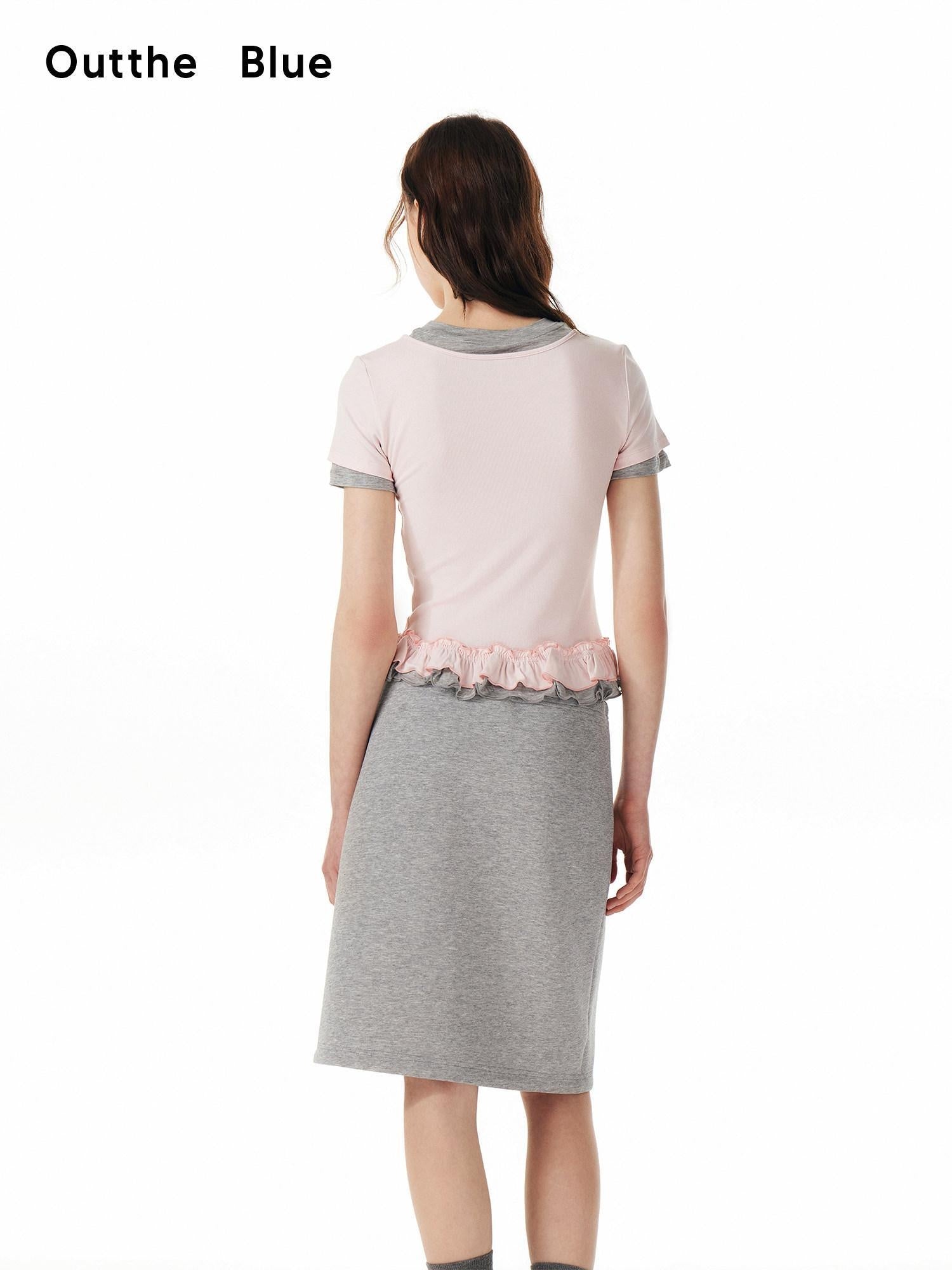 OuttheBlue Soft Viscose Stretch Cute Slim Fit Colorblock Cropped Short Sleeve T-Shirts