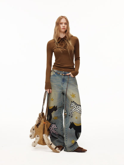 OuttheBlue Soft Viscose Wool Blend Slim Fit Henley Long Sleeve Casual Women Cocoa T-Shirt