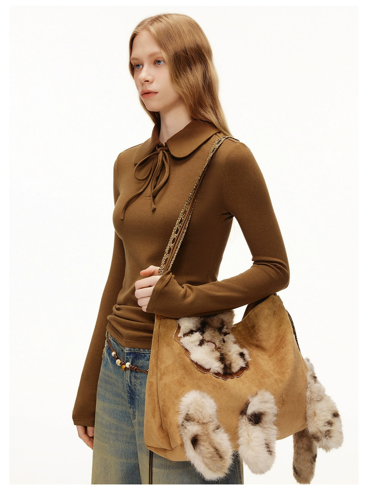 OuttheBlue Soft Viscose Wool Blend Slim Fit Henley Long Sleeve Casual Women Cocoa T-Shirt