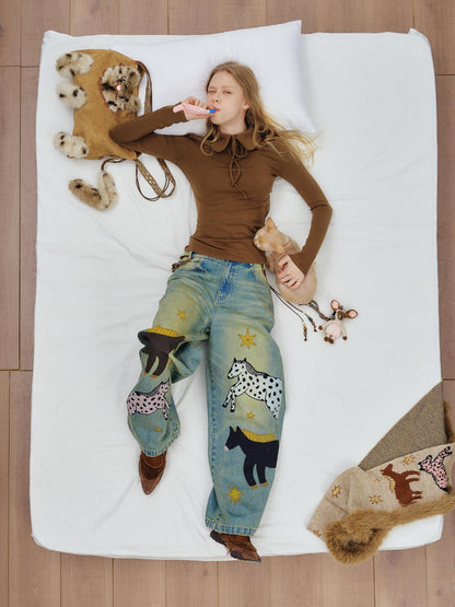 OuttheBlue Soft Viscose Wool Blend Slim Fit Henley Long Sleeve Casual Women Cocoa T-Shirt