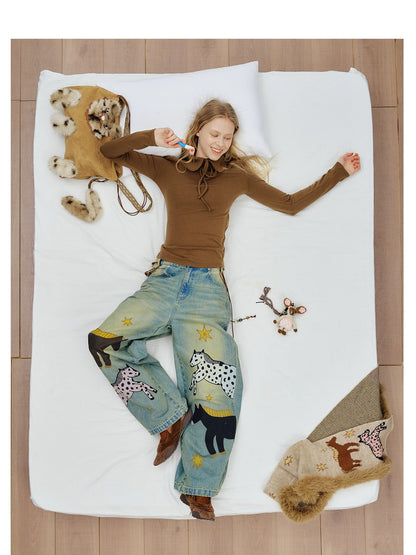 OuttheBlue Soft Viscose Wool Blend Slim Fit Henley Long Sleeve Casual Women Cocoa T-Shirt