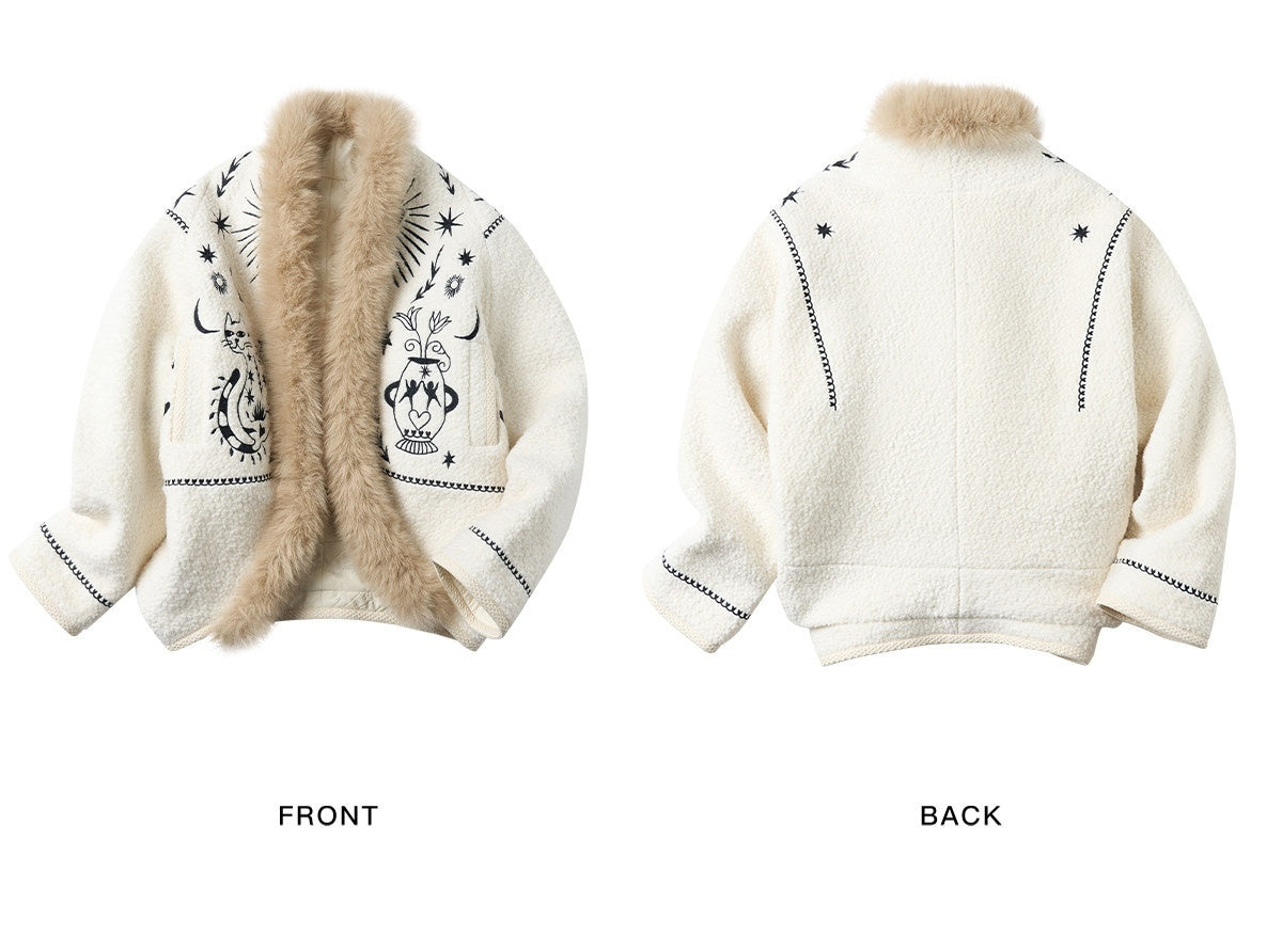 OuttheBlue_Soft_Wool_Blend_Loose_Drop_Shoulder_V-neck_Short_Floral_Beige_Cardigans_MISSTT