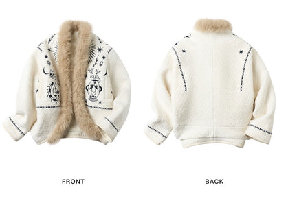OuttheBlue_Soft_Wool_Blend_Loose_Drop_Shoulder_V-neck_Short_Floral_Beige_Cardigans_MISSTT