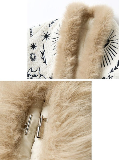 OuttheBlue Soft Wool Blend Loose Drop Shoulder V-neck Short Floral Beige Cardigans