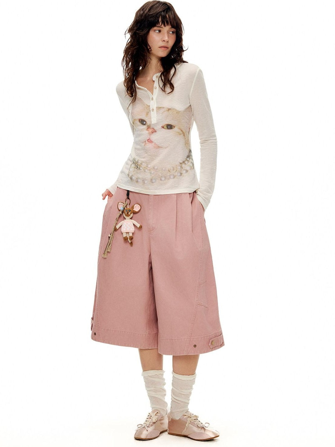 OuttheBlue Soft Wool Lyocell Slim Fit Casual Printed Women Pearl White Long Sleeve T-Shirts
